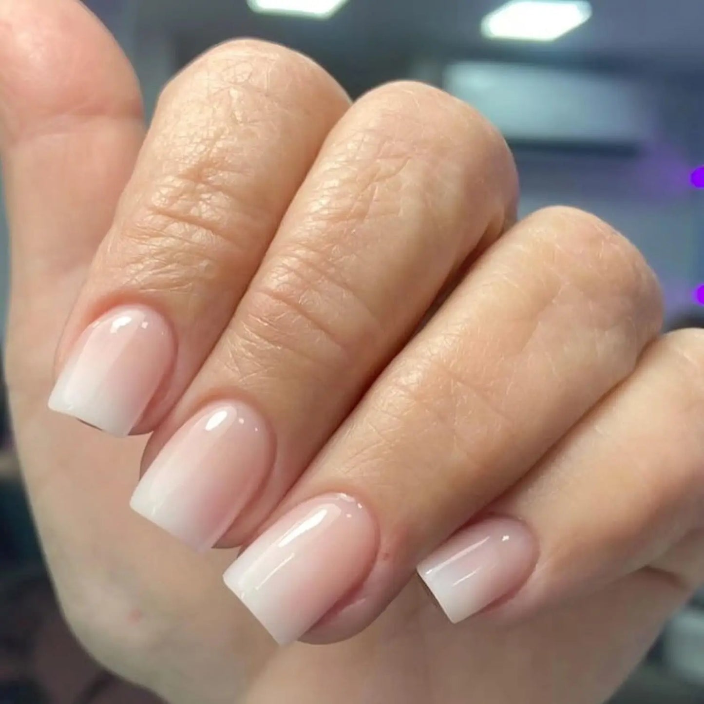 24 Pcs Glossy Short Ballerina Press On Nails Pink Gradient Fake Nails Artificial Finger Manicure False Nails For Women