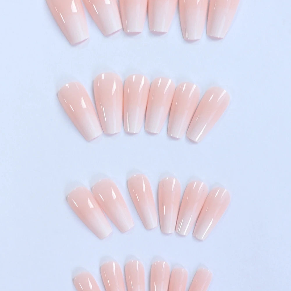 24 Pcs Glossy Short Ballerina Press On Nails Pink Gradient Fake Nails Artificial Finger Manicure False Nails For Women