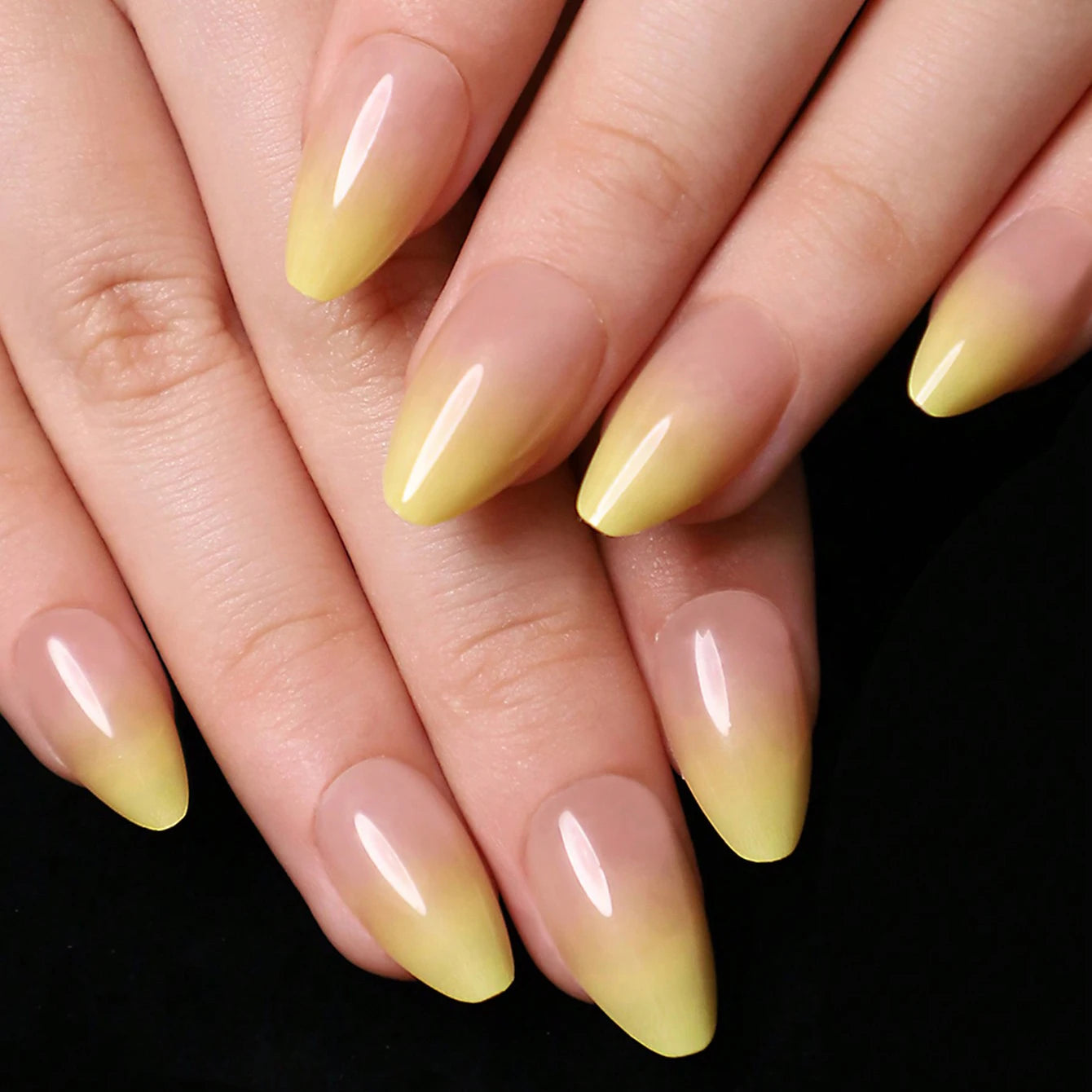 24 Pcs Glossy Short Ballerina Press On Nails Pink Gradient Fake Nails Artificial Finger Manicure False Nails For Women