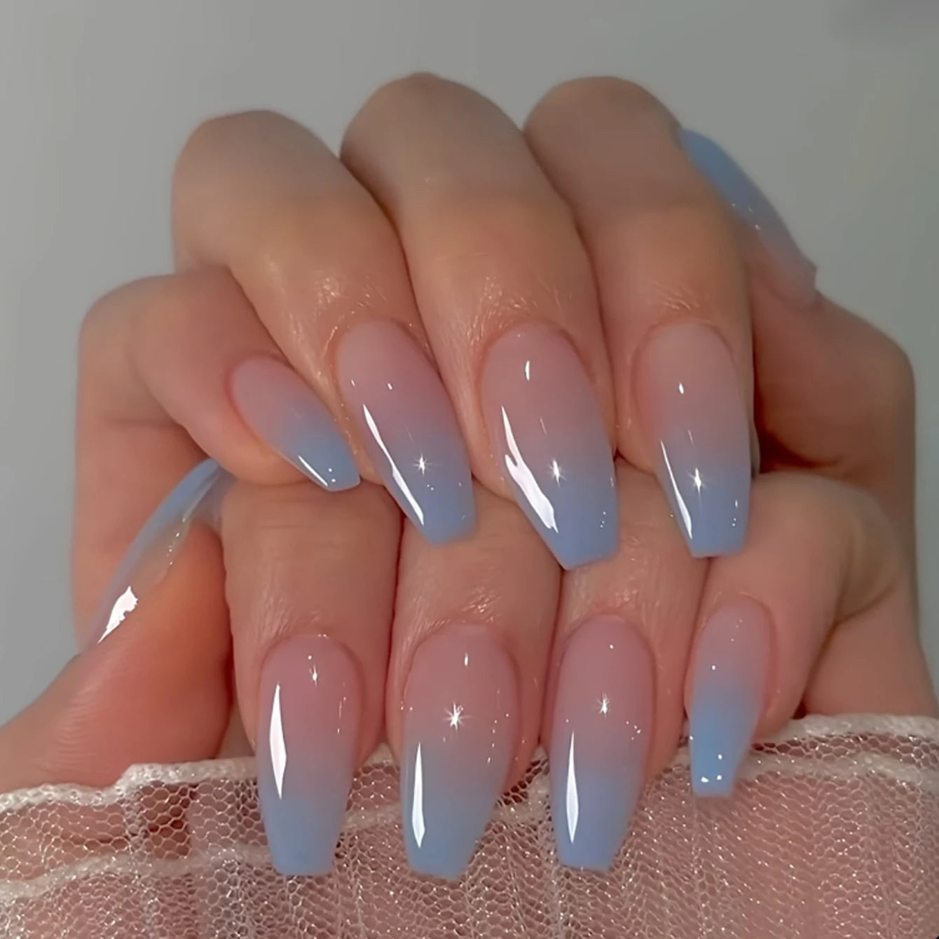 24 Pcs Glossy Short Ballerina Press On Nails Pink Gradient Fake Nails Artificial Finger Manicure False Nails For Women