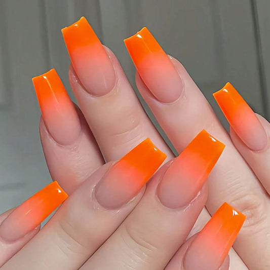 24 Pcs Glossy Short Ballerina Press On Nails Pink Gradient Fake Nails Artificial Finger Manicure False Nails For Women