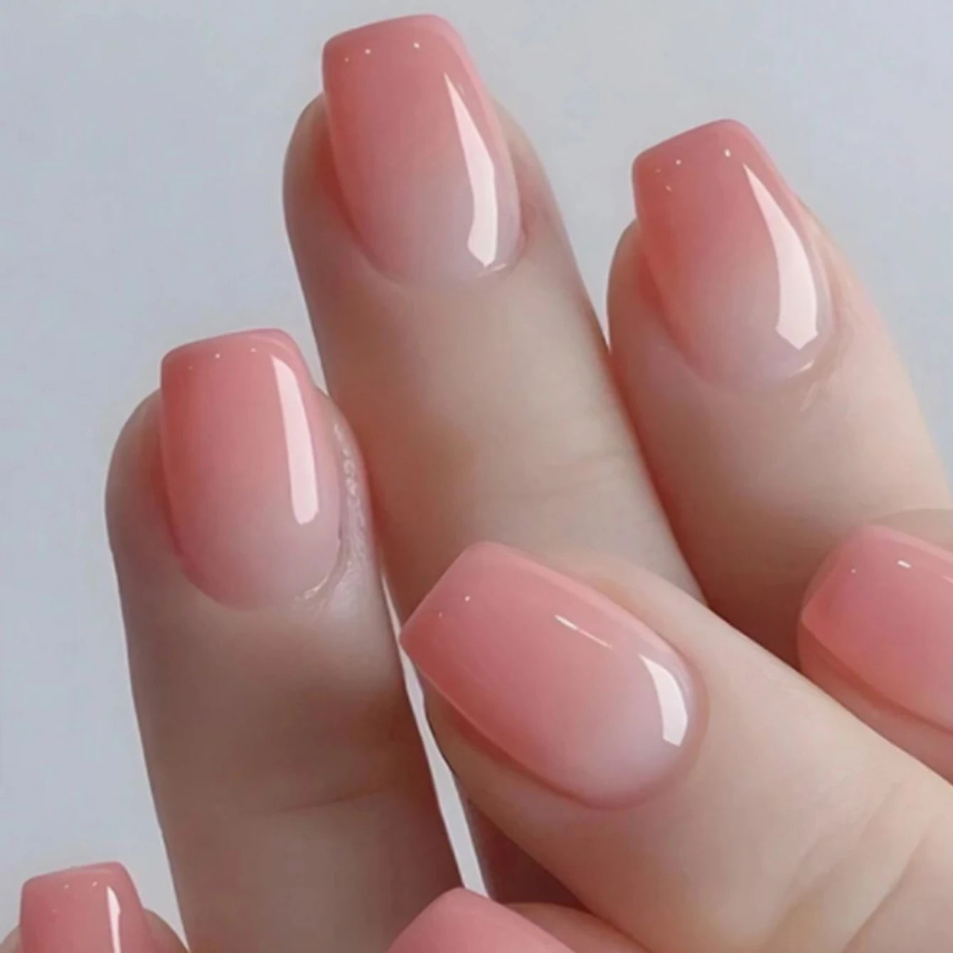 24 Pcs Glossy Short Ballerina Press On Nails Pink Gradient Fake Nails Artificial Finger Manicure False Nails For Women