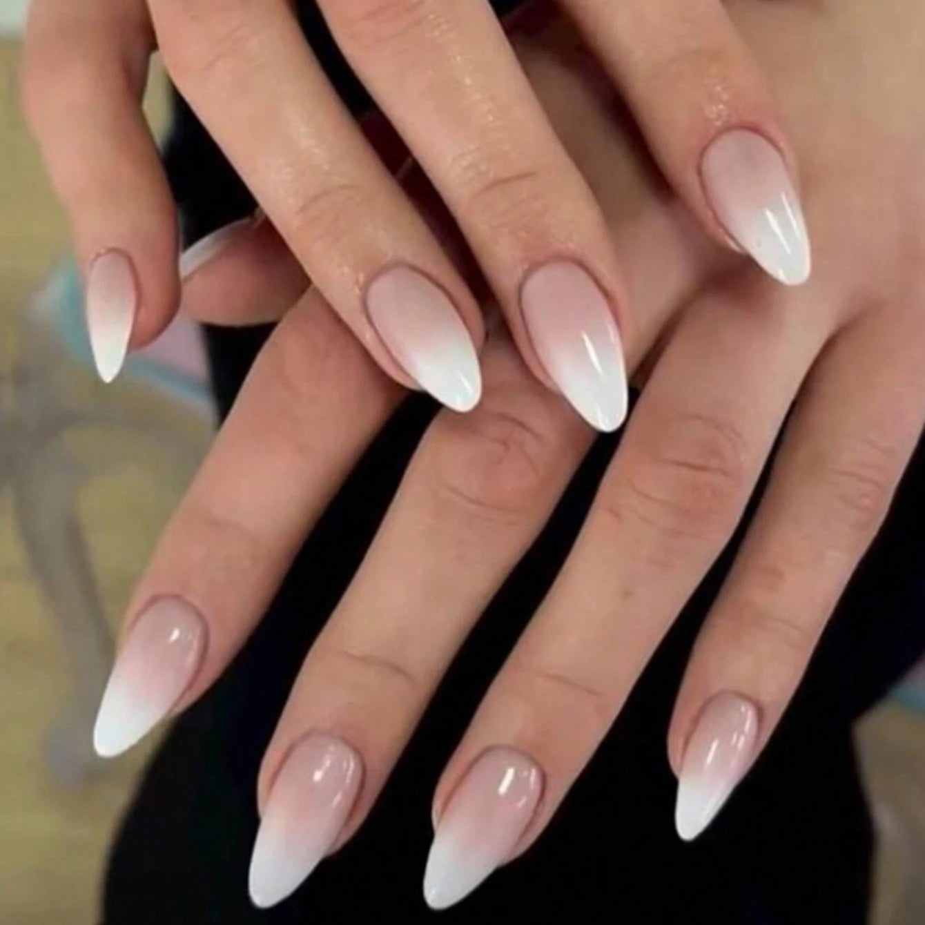 24 Pcs Glossy Short Ballerina Press On Nails Pink Gradient Fake Nails Artificial Finger Manicure False Nails For Women