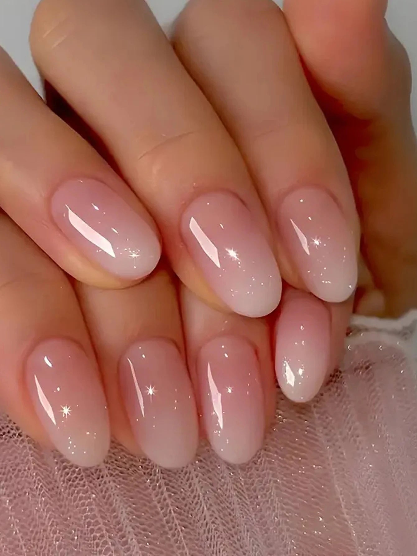 24 Pcs Glossy Short Ballerina Press On Nails Pink Gradient Fake Nails Artificial Finger Manicure False Nails For Women