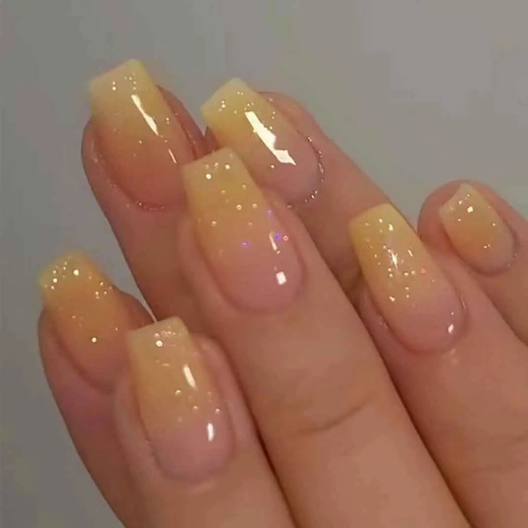 24 Pcs Glossy Short Ballerina Press On Nails Pink Gradient Fake Nails Artificial Finger Manicure False Nails For Women