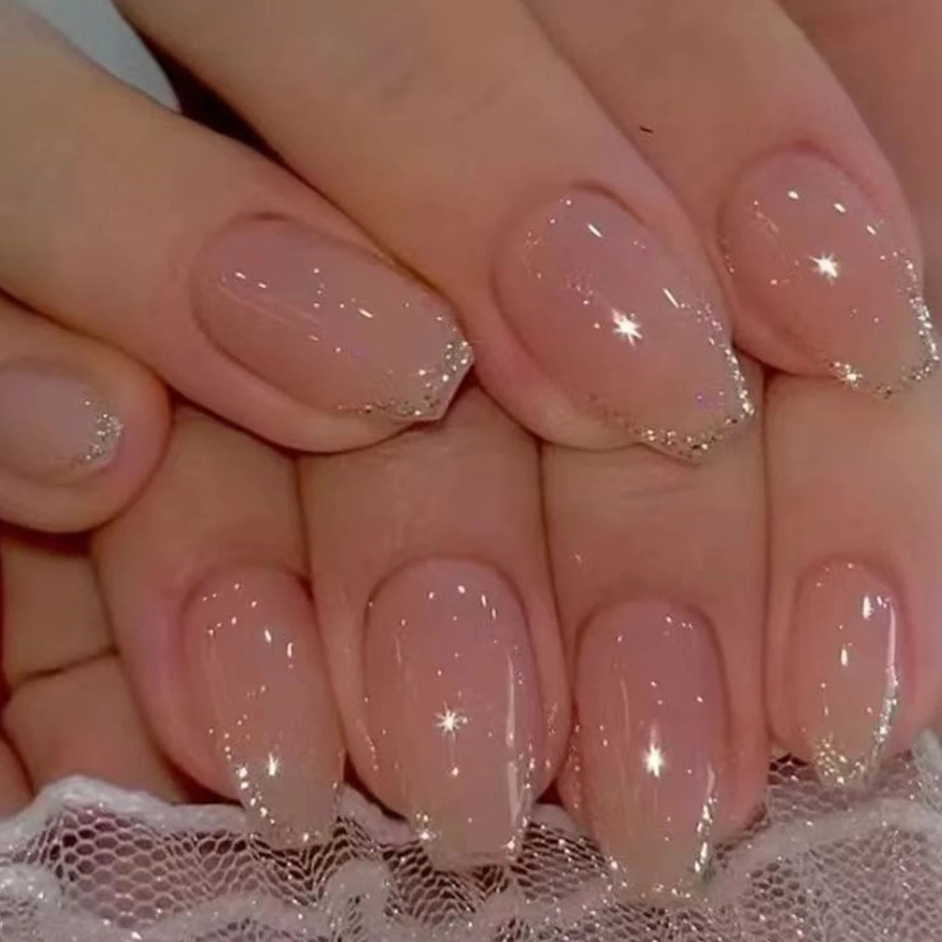 24 Pcs Glossy Short Ballerina Press On Nails Pink Gradient Fake Nails Artificial Finger Manicure False Nails For Women